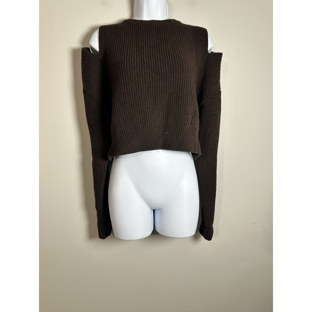 SYSTEM‎ Korea NWOT Brown Ribbed 100% Wool Shoulder Cutout Sweater - Sz 36 (S)